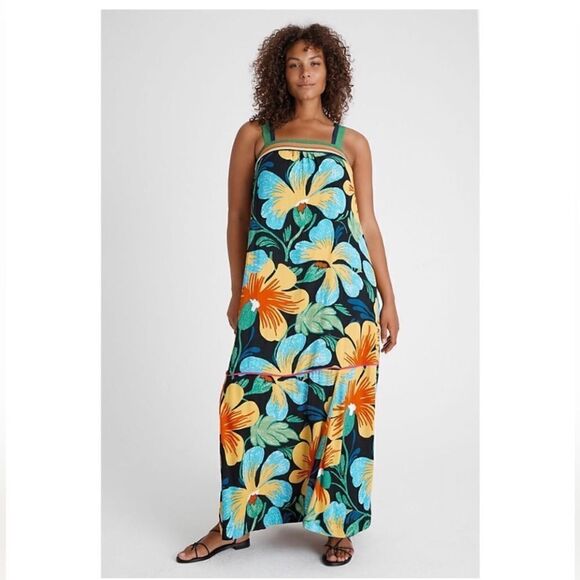 NWT! ANTHROPOLOGIE Maeve Nickoleta TROPICAL 🏝️Maxi Dress. Size XL. - Picture 2 of 7